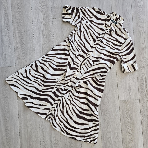 Lauren Ralph Lauren Linen Animal Print Button Front Fit And Flare Dress, Sz 10 - Picture 2 of 16